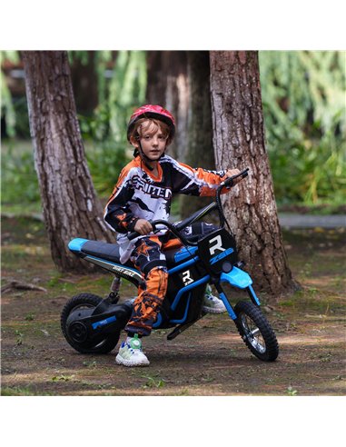 HOMCOM 24V Electric Motorbike with Twist Grip Throttle, Music, Horn, 12" Pneumatic Tyres, 16km/h Max Speed - Blue 370-304V70BU