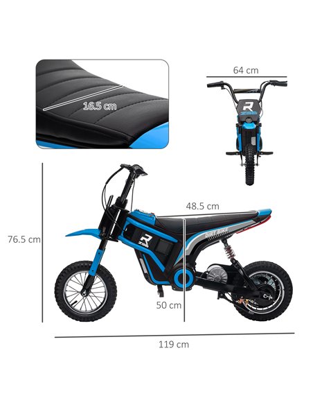 HOMCOM 24V Electric Motorbike with Twist Grip Throttle, Music, Horn, 12" Pneumatic Tyres, 16km/h Max Speed - Blue 370-304V70BU - pic 91822 | FastDaddyshop