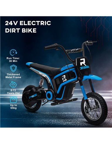 HOMCOM 24V Electric Motorbike with Twist Grip Throttle, Music, Horn, 12" Pneumatic Tyres, 16km/h Max Speed - Blue 370-304V70BU