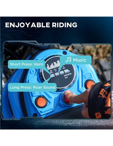 HOMCOM 24V Electric Motorbike with Twist Grip Throttle, Music, Horn, 12" Pneumatic Tyres, 16km/h Max Speed - Blue 370-304V70BU - pic 91826 | FastDaddyshop