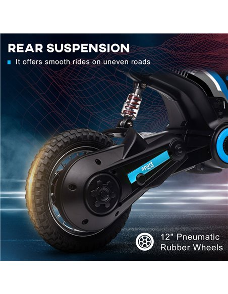 HOMCOM 24V Electric Motorbike with Twist Grip Throttle, Music, Horn, 12" Pneumatic Tyres, 16km/h Max Speed - Blue 370-304V70BU - pic 91827 | FastDaddyshop