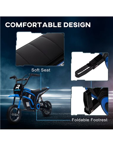 HOMCOM 24V Electric Motorbike with Twist Grip Throttle, Music, Horn, 12" Pneumatic Tyres, 16km/h Max Speed - Blue 370-304V70BU