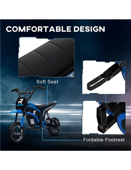 HOMCOM 24V Electric Motorbike with Twist Grip Throttle, Music, Horn, 12" Pneumatic Tyres, 16km/h Max Speed - Blue 370-304V70BU - pic 91828 | FastDaddyshop