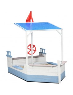 Outsunny Wooden Kids Sandbox with UV Protection Canopy, Blue