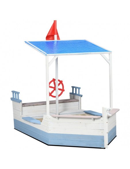 Outsunny Wooden Kids Sandbox with UV Protection Canopy, Blue - pic 9183 | FastDaddyshop