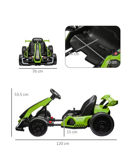 HOMCOM 24V Electric Go Kart for Kids with Adjustable Seat for 6-12 Years Old, Green 370-287V70GN - pic 91831 | FastDaddyshop
