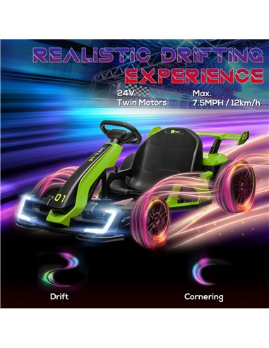 HOMCOM 24V Electric Go Kart for Kids with Adjustable Seat for 6-12 Years Old, Green 370-287V70GN
