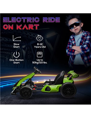 HOMCOM 24V Electric Go Kart for Kids with Adjustable Seat for 6-12 Years Old, Green 370-287V70GN