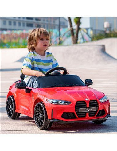 AIYAPLAY 12V BMW M4 Licensed Kids Car with Easy Transport, Remote Control, Suspension, Music, Horn, LED Lights - Red 370-311V70R
