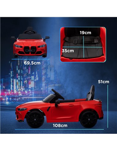 AIYAPLAY 12V BMW M4 Licensed Kids Car with Easy Transport, Remote Control, Suspension, Music, Horn, LED Lights - Red 370-311V70R