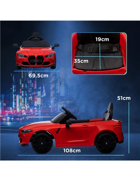 AIYAPLAY 12V BMW M4 Licensed Kids Car with Easy Transport, Remote Control, Suspension, Music, Horn, LED Lights - Red 370-311V70R - pic 91840 | FastDaddyshop