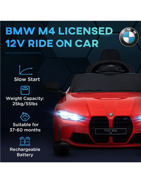 AIYAPLAY 12V BMW M4 Licensed Kids Car with Easy Transport, Remote Control, Suspension, Music, Horn, LED Lights - Red 370-311V70R - pic 91841 | FastDaddyshop