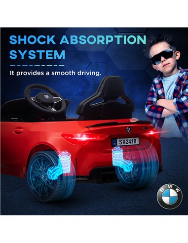 AIYAPLAY 12V BMW M4 Licensed Kids Car with Easy Transport, Remote Control, Suspension, Music, Horn, LED Lights - Red 370-311V70R