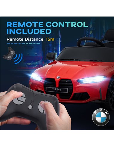 AIYAPLAY 12V BMW M4 Licensed Kids Car with Easy Transport, Remote Control, Suspension, Music, Horn, LED Lights - Red 370-311V70R