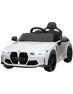AIYAPLAY 12V BMW M4 Licensed Kids Car with Easy Transport, Remote Control, Suspension, Music, Horn, LED Lights - White 370-311V7