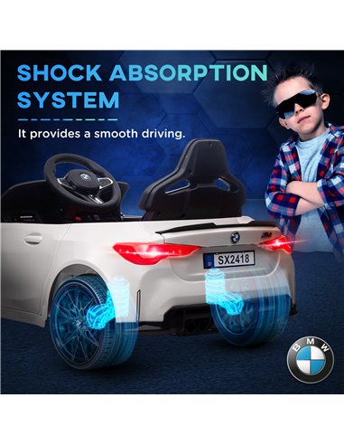 AIYAPLAY 12V BMW M4 Licensed Kids Car with Easy Transport, Remote Control, Suspension, Music, Horn, LED Lights - White 370-311V7