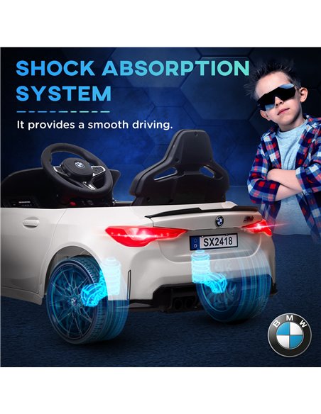 AIYAPLAY 12V BMW M4 Licensed Kids Car with Easy Transport, Remote Control, Suspension, Music, Horn, LED Lights - White 370-311V7 - pic 91852 | FastDaddyshop