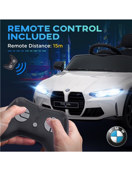 AIYAPLAY 12V BMW M4 Licensed Kids Car with Easy Transport, Remote Control, Suspension, Music, Horn, LED Lights - White 370-311V7 - pic 91854 | FastDaddyshop
