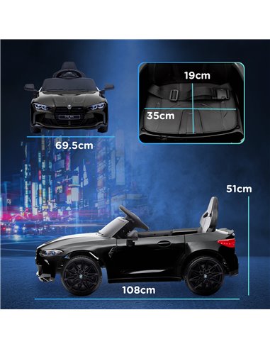 AIYAPLAY 12V BMW M4 Licensed Kids Car with Easy Transport, Remote Control, Suspension, Music, Horn, LED Lights - Black 370-311V7