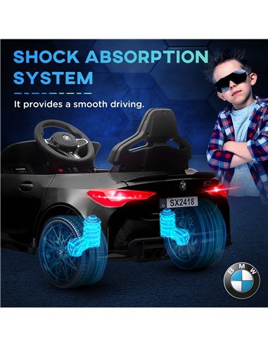 AIYAPLAY 12V BMW M4 Licensed Kids Car with Easy Transport, Remote Control, Suspension, Music, Horn, LED Lights - Black 370-311V7
