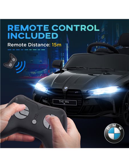 AIYAPLAY 12V BMW M4 Licensed Kids Car with Easy Transport, Remote Control, Suspension, Music, Horn, LED Lights - Black 370-311V7 - pic 91863 | FastDaddyshop