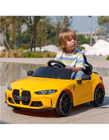AIYAPLAY 12V BMW M4 Licensed Kids Car with Easy Transport, Remote Control, Suspension, Music, Horn, LED Lights - Yellow 370-311V