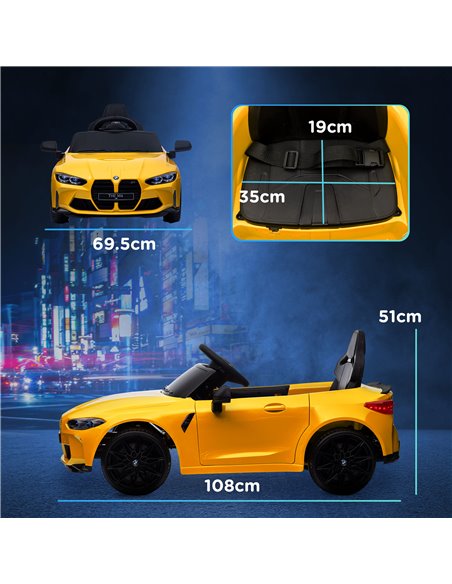 AIYAPLAY 12V BMW M4 Licensed Kids Car with Easy Transport, Remote Control, Suspension, Music, Horn, LED Lights - Yellow 370-311V - pic 91867 | FastDaddyshop