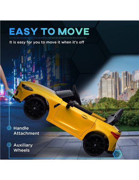 AIYAPLAY 12V BMW M4 Licensed Kids Car with Easy Transport, Remote Control, Suspension, Music, Horn, LED Lights - Yellow 370-311V - pic 91869 | FastDaddyshop