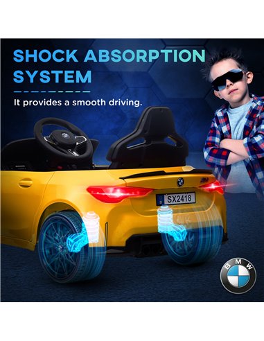 AIYAPLAY 12V BMW M4 Licensed Kids Car with Easy Transport, Remote Control, Suspension, Music, Horn, LED Lights - Yellow 370-311V