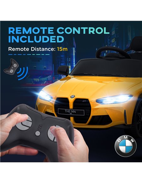 AIYAPLAY 12V BMW M4 Licensed Kids Car with Easy Transport, Remote Control, Suspension, Music, Horn, LED Lights - Yellow 370-311V - pic 91872 | FastDaddyshop