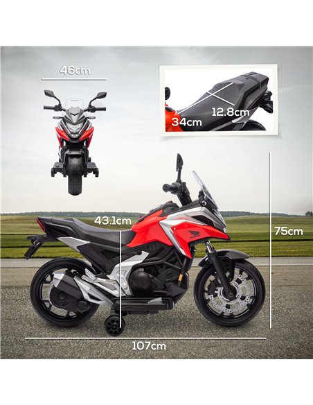 AIYAPLAY 12V Honda Licensed Kids Electric Motorbike w/ Music, Headlights, Early Education Function, for 3-6 Years - Red 370-319V - pic 91876 | FastDaddyshop