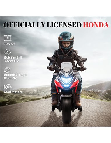 AIYAPLAY 12V Honda Licensed Kids Electric Motorbike w/ Music, Headlights, Early Education Function, for 3-6 Years - Red 370-319V