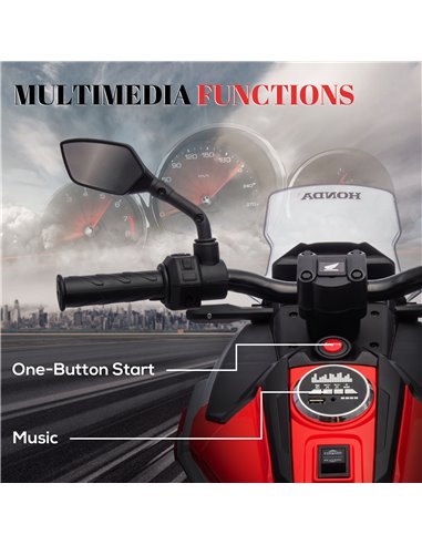 AIYAPLAY 12V Honda Licensed Kids Electric Motorbike w/ Music, Headlights, Early Education Function, for 3-6 Years - Red 370-319V