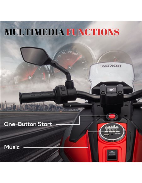 AIYAPLAY 12V Honda Licensed Kids Electric Motorbike w/ Music, Headlights, Early Education Function, for 3-6 Years - Red 370-319V - pic 91878 | FastDaddyshop