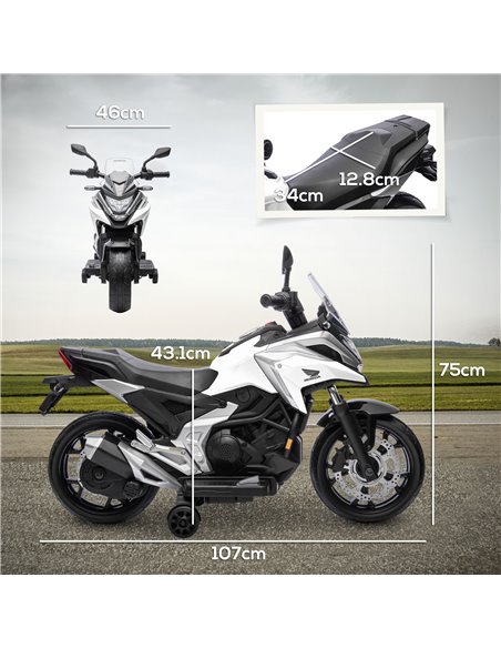 AIYAPLAY 12V Honda Licensed Kids Electric Motorbike w/ Music, Headlights, Early Education Function, for 3-6 Years - White 370-31 - pic 91885 | FastDaddyshop