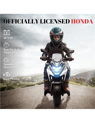 AIYAPLAY 12V Honda Licensed Kids Electric Motorbike w/ Music, Headlights, Early Education Function, for 3-6 Years - White 370-31