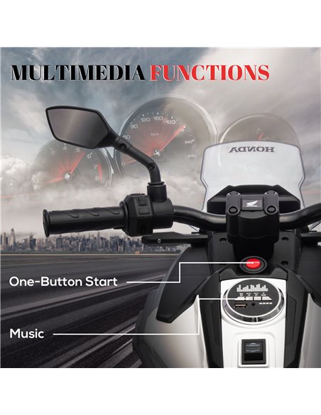 AIYAPLAY 12V Honda Licensed Kids Electric Motorbike w/ Music, Headlights, Early Education Function, for 3-6 Years - White 370-31 - pic 91887 | FastDaddyshop