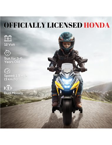 AIYAPLAY 12V Honda Licensed Kids Electric Motorbike w/ Music, Headlights, Early Education Function, for 3-6 Years - Yellow 370-3