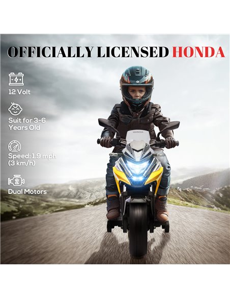 AIYAPLAY 12V Honda Licensed Kids Electric Motorbike w/ Music, Headlights, Early Education Function, for 3-6 Years - Yellow 370-3 - pic 91895 | FastDaddyshop