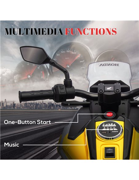 AIYAPLAY 12V Honda Licensed Kids Electric Motorbike w/ Music, Headlights, Early Education Function, for 3-6 Years - Yellow 370-3 - pic 91896 | FastDaddyshop