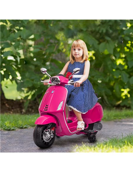 AIYAPLAY 12V Vespa Licensed Kids Electric Motorbike w/ Music, Headlights, FM Radio, for 3-6 Years - Pink 370-320V71PK - pic 91902 | FastDaddyshop