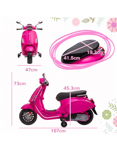AIYAPLAY 12V Vespa Licensed Kids Electric Motorbike w/ Music, Headlights, FM Radio, for 3-6 Years - Pink 370-320V71PK - pic 91903 | FastDaddyshop
