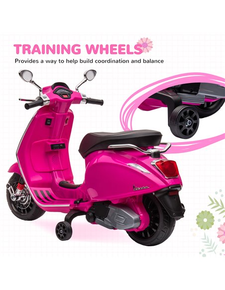 AIYAPLAY 12V Vespa Licensed Kids Electric Motorbike w/ Music, Headlights, FM Radio, for 3-6 Years - Pink 370-320V71PK - pic 91906 | FastDaddyshop