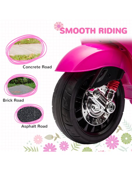 AIYAPLAY 12V Vespa Licensed Kids Electric Motorbike w/ Music, Headlights, FM Radio, for 3-6 Years - Pink 370-320V71PK - pic 91907 | FastDaddyshop