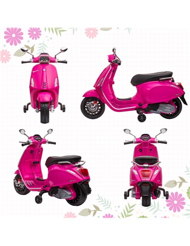 AIYAPLAY 12V Vespa Licensed Kids Electric Motorbike w/ Music, Headlights, FM Radio, for 3-6 Years - Pink 370-320V71PK