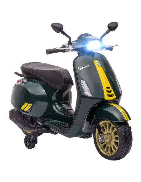AIYAPLAY 12V Vespa Licensed Kids Electric Motorbike w/ Music, Headlights, FM Radio, for 3-6 Years - Green 370-320V71DG - pic 91910 | FastDaddyshop