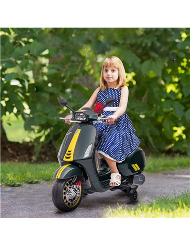 AIYAPLAY 12V Vespa Licensed Kids Electric Motorbike w/ Music, Headlights, FM Radio, for 3-6 Years - Green 370-320V71DG