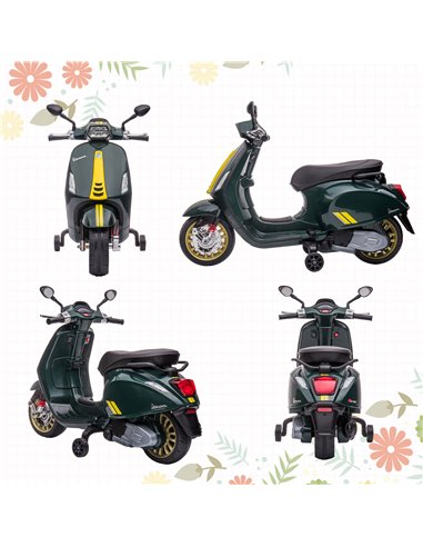 AIYAPLAY 12V Vespa Licensed Kids Electric Motorbike w/ Music, Headlights, FM Radio, for 3-6 Years - Green 370-320V71DG