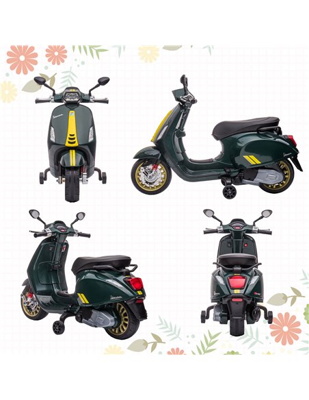 AIYAPLAY 12V Vespa Licensed Kids Electric Motorbike w/ Music, Headlights, FM Radio, for 3-6 Years - Green 370-320V71DG - pic 91917 | FastDaddyshop