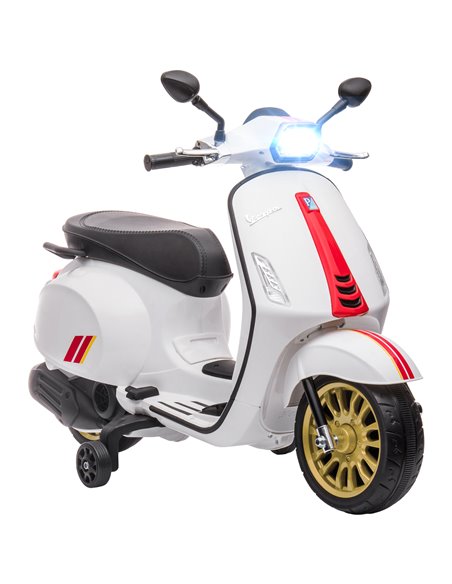 AIYAPLAY 12V Vespa Licensed Kids Electric Motorbike w/ Music, Headlights, FM Radio, for 3-6 Years - White 370-320V71WT - pic 91919 | FastDaddyshop